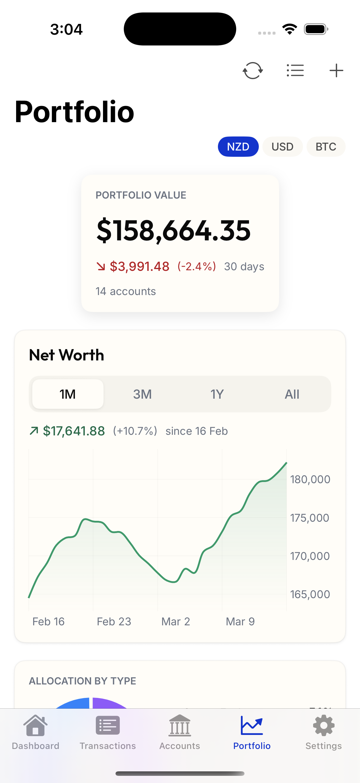 Portfolio view on iOS